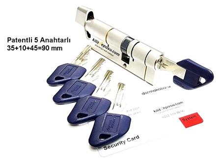 Dormakaba Pextra 35+10+45= 90 mm 5 Anahtarlı Patentli Tuzaklı Mandallı Barel